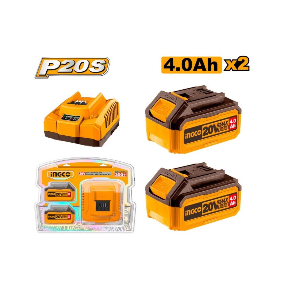 KIT 2 BATTERIE 4Ah + CARICABATTERIA  INGCO FBCPK1424 