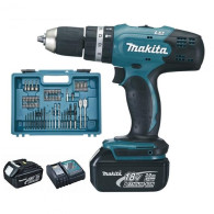 trapano avvitatore con percussione 18v 2 batterie 3ah caricabatterie +74 accessori e valigetta makita dhp453rfx4