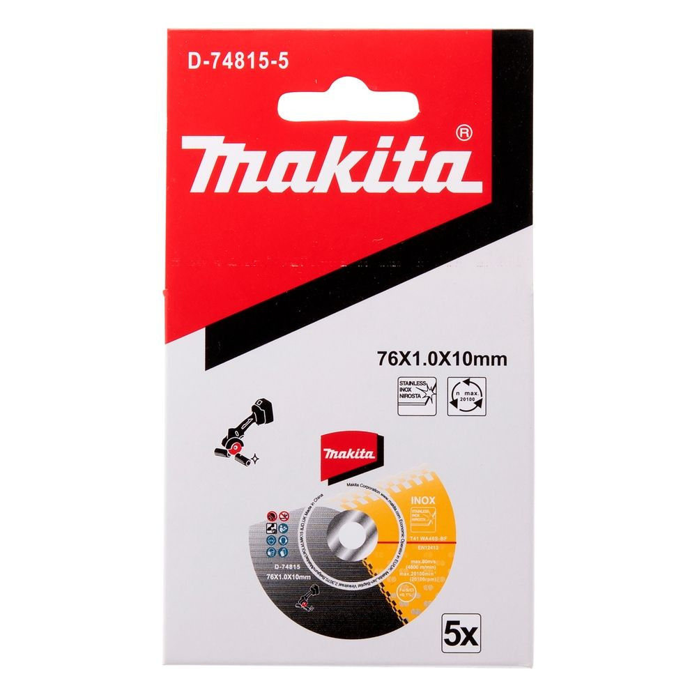 5 Dischi da taglio sottile abrasivo MAKITA 76x1x10mmD-74815 5 Dischi da taglio sottile abrasivo MAKITA 76x1x10mmD-74815