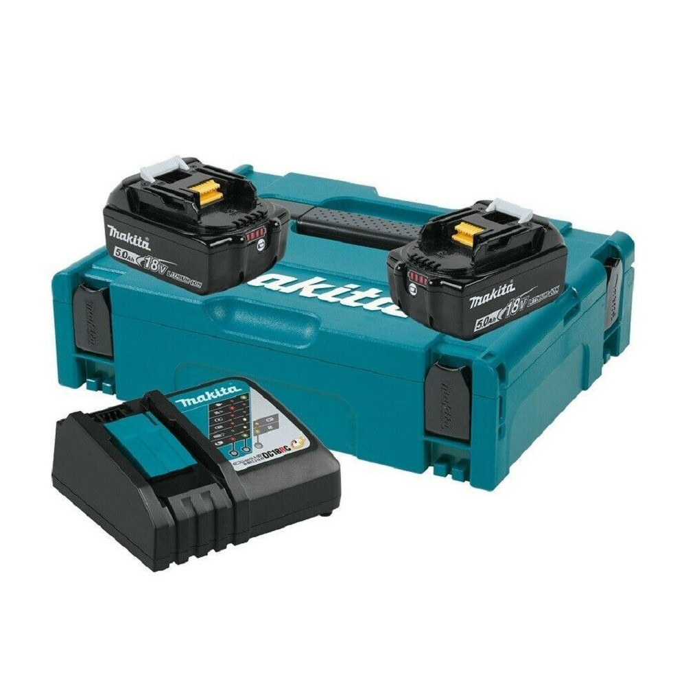 KITENERGY18V 5,0Ah MAKITA + caricabatterie rapido197624-2 Fornito con 2 batterie 18V 5,0Ah, caricabatterie rapido DC18RC, valige