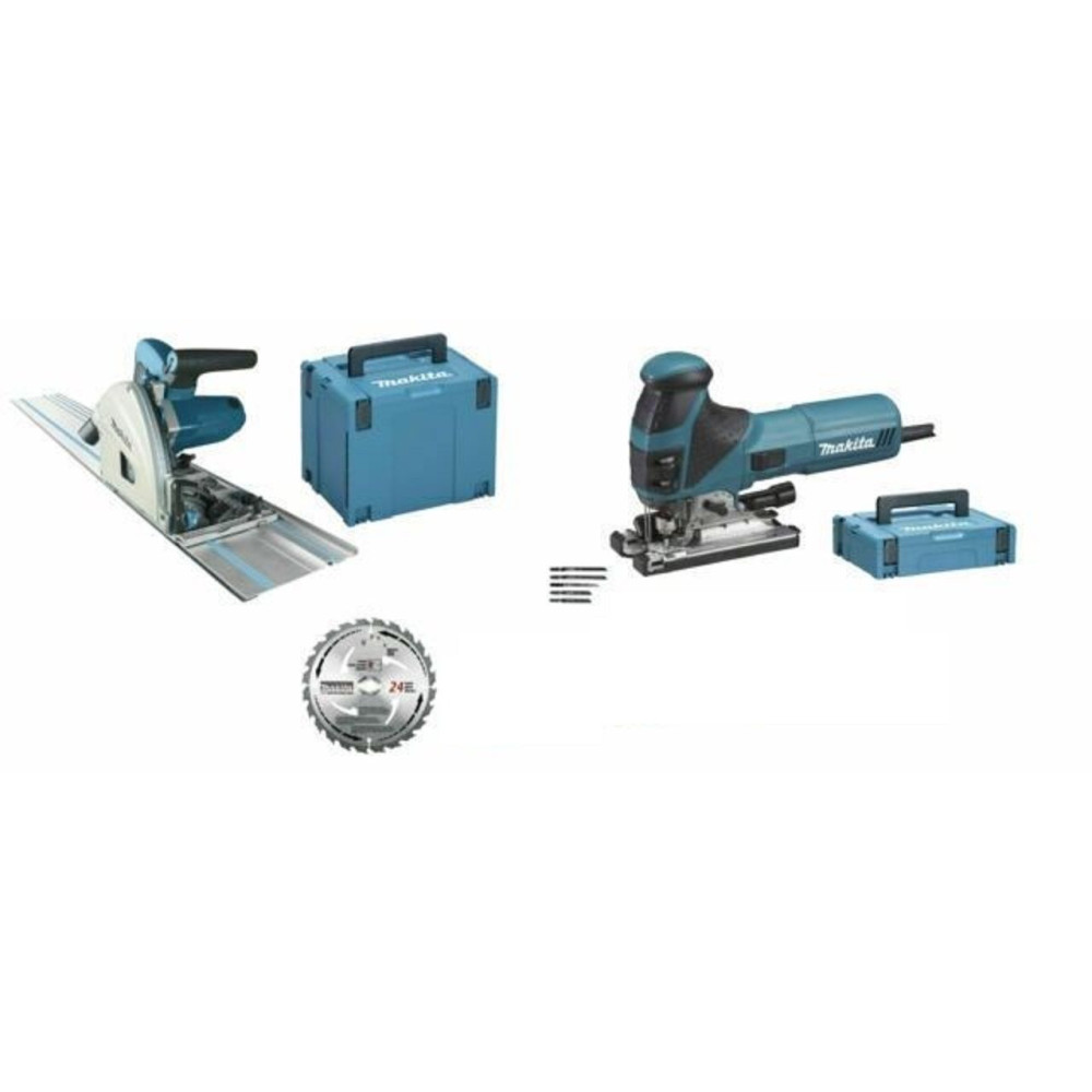 Kit sega circolare ad immersione + seghetto alternativo + binario guida + disco + lame (5 pz) makita MEU029J Kit sega circolare ad immersione + seghetto alternativo + binario guida + disco + lame (5 pz) makita MEU029J