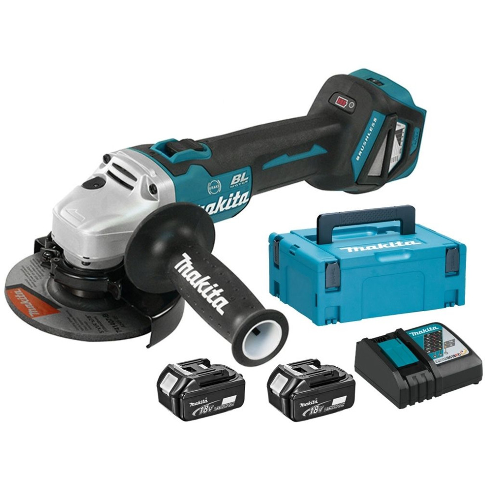 Smerigliatrice + 2 Batterie 5Ah + caricabatterie Makita DGA 513RTJ