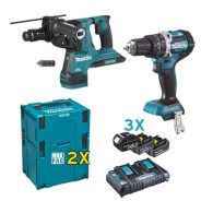 KIT MAKITA DLX 2280PTJ TASSELLATORE DHR 281 2 MANDRINI + TRAPANO AVVITATORE +3 BATTERIE DA 5AH+CARICABATTERIE  DOPPIO+ 2 VALIGET