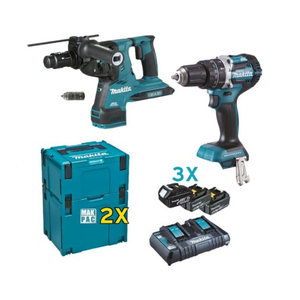 KIT MAKITA DLX 2280PTJ TASSELLATORE DHR 281 2 MANDRINI + TRAPANO AVVITATORE +3 BATTERIE DA 5AH+CARICABATTERIE DOPPIO+ 2 VALIGET KIT MAKITA DLX 2280PTJ TASSELLATORE DHR 281 2 MANDRINI + TRAPANO AVVITATORE +3 BATTERIE DA 5AH+CARICABATTERIE DOPPIO+ 2 VALIGET