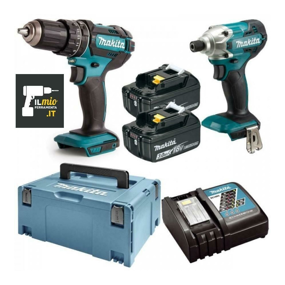 KIT MAKITA DLX2337J TRAPANO AVVITATORE DHP482 +AVVITATORE IMPULSI DTD156+2 BATTERIE 3 AH+CARICABATTERIE + 1 VALIGETTA MAC TIPO 3