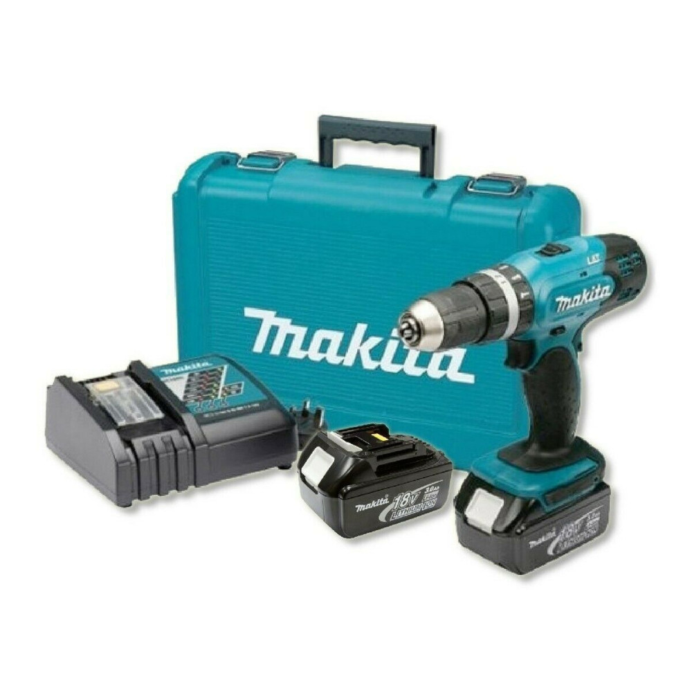 Trapano avvitatore con percussione + 2 Batterie 3Ah 18V Makita DHP453RFE