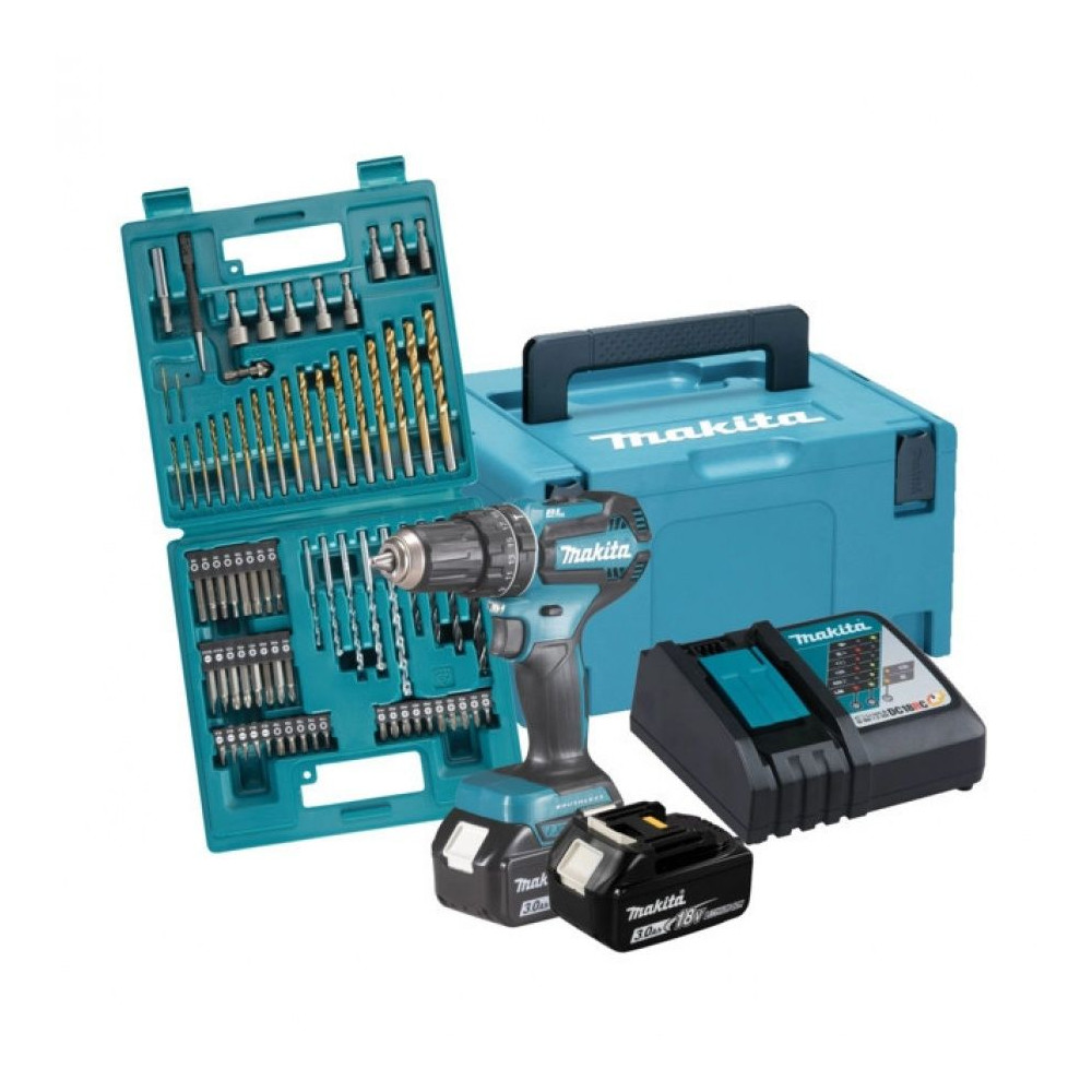 Trapano avvitatore a percussione 18v Makita DHP485FJX1 con 2 batterie 3ah +caricabatterie+ 75 accessori in valigetta + macpac Trapano avvitatore a percussione 18v Makita DHP485FJX1 con 2 batterie 3ah +caricabatterie+ 75 accessori in valigetta + macpac