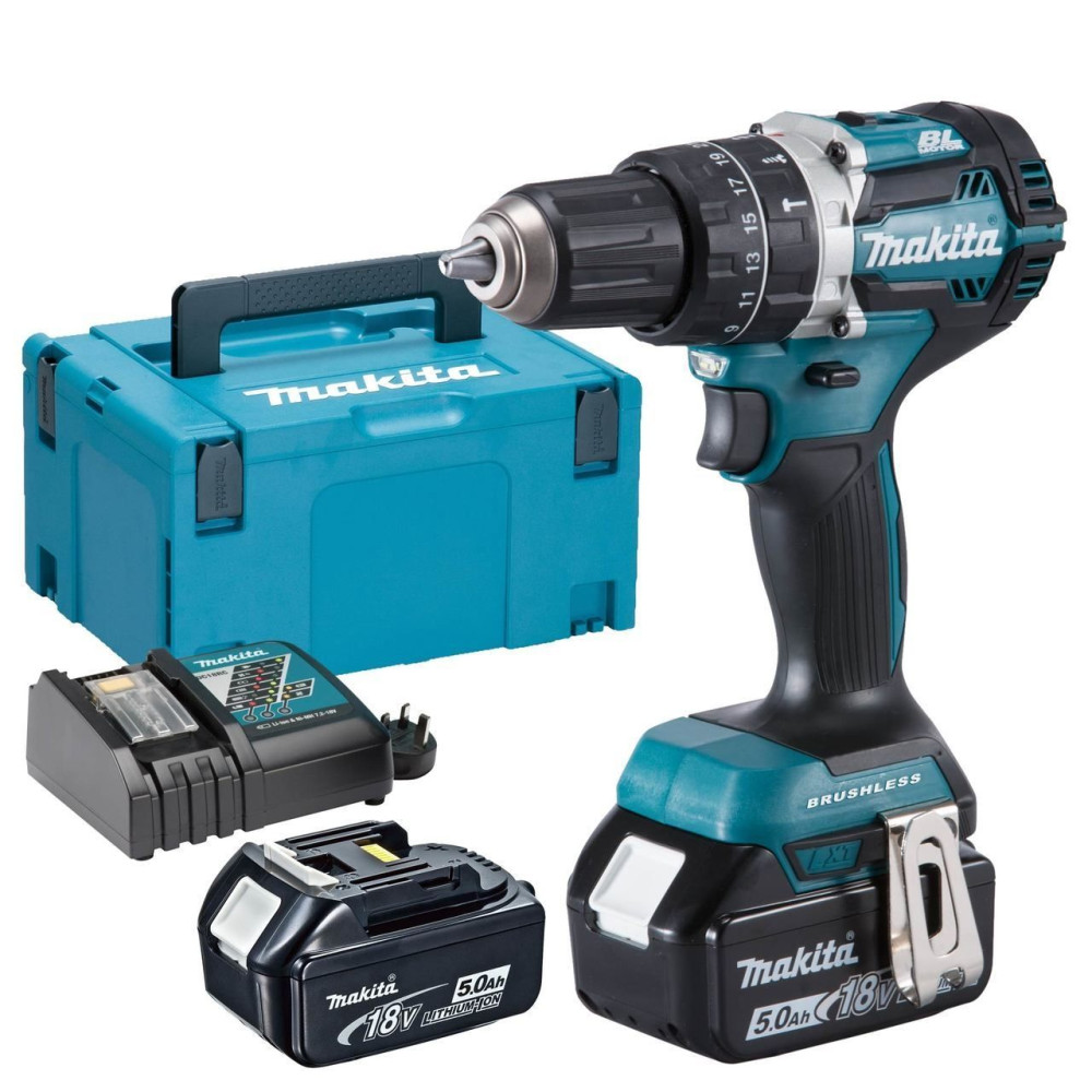 Trapano Avvitatore con percussione DHP484RTJ + 2 Batterie 18V 5.0AH + Valigetta Makita Trapano Avvitatore con percussione DHP484RTJ + 2 Batterie 18V 5.0AH + Valigetta Makita