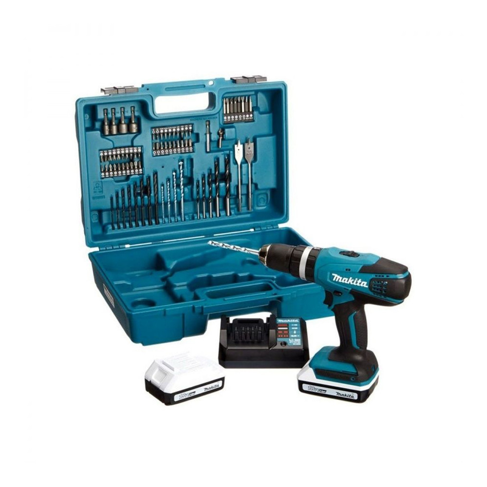 HP457DWE10 Trapano avvitatore a percussione 18 V MAKITA con accessori 74 Pz
