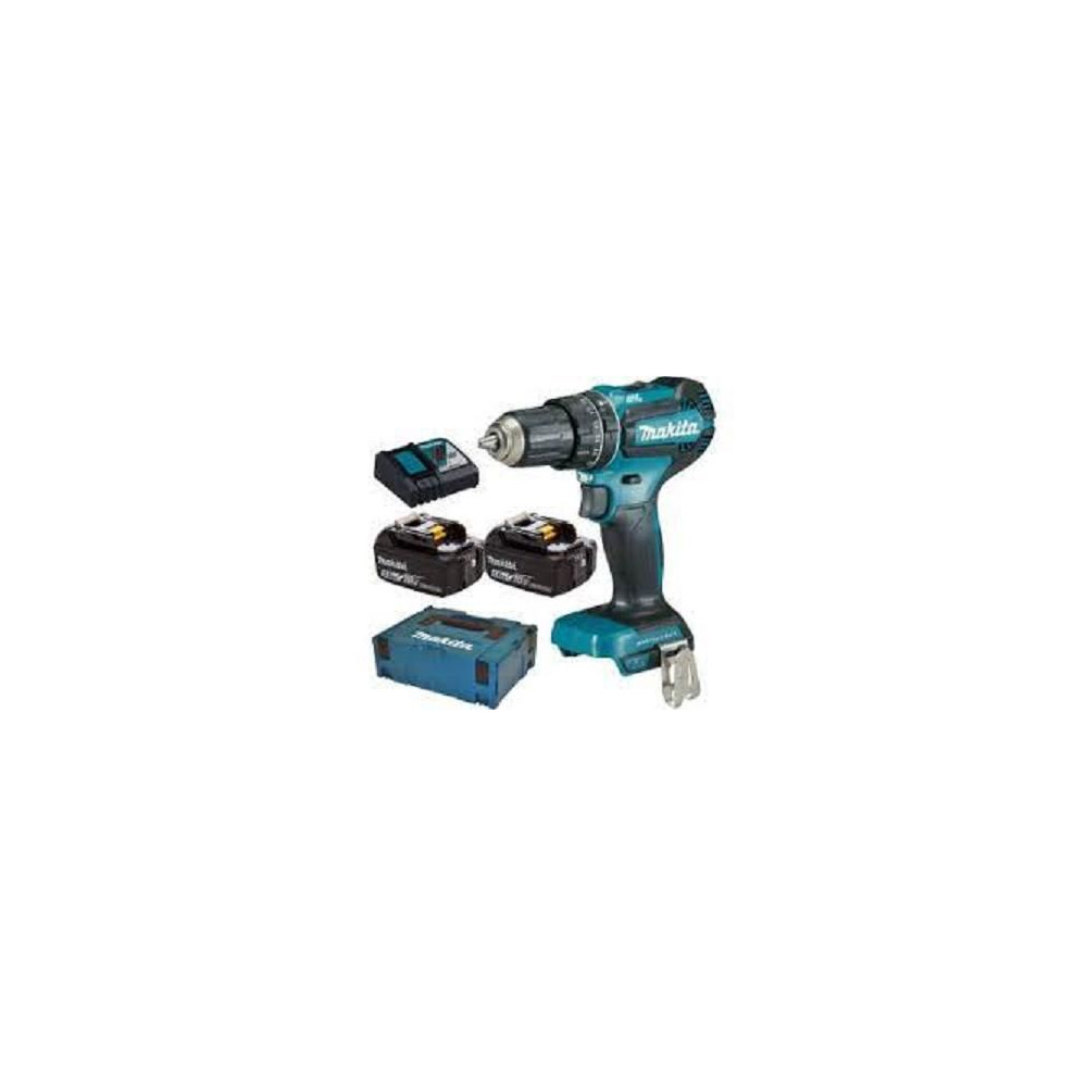 TRAPANO AVVITATORE PERCUSSIONE 18V MAKITA DHP485RTJ +CARICABATTERIA 2BATTERIE X5,0AH+MACPAC