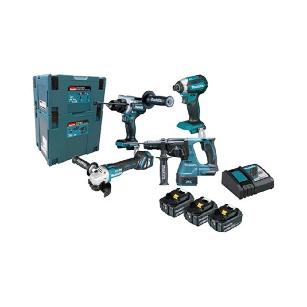 kit 4 elettroutensili Makita DLX4158TJ 18 V con3 batterie da 5ah con caricabatterie  2 valigette 